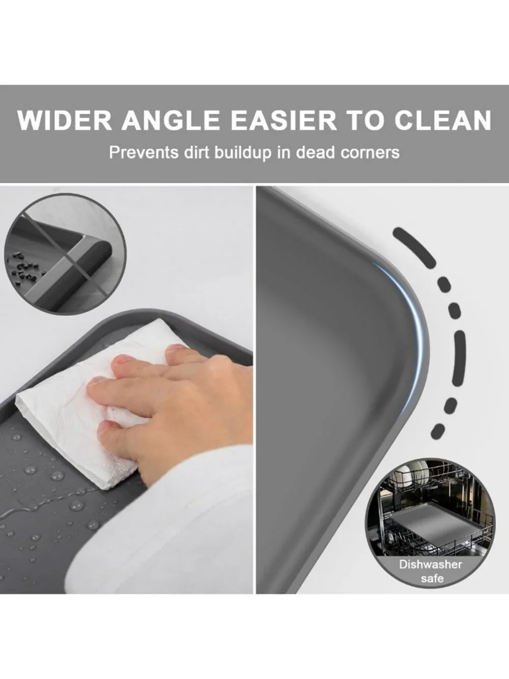 Premium Waterproof Pet Feeding Mat - 24''x16'' Non-Slip, Raised Edge Gray